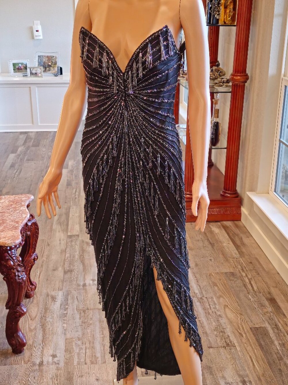 Bob Mackie Tassel fringe beaded strapless size 6